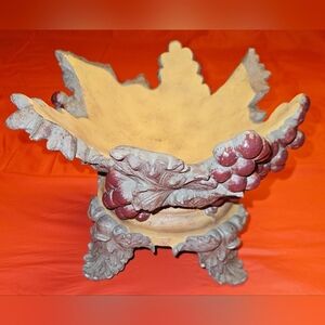 Vintage Footed Pedestal w/Grape Bunches & Leaves Heavy Ceramic Like G.U.C.